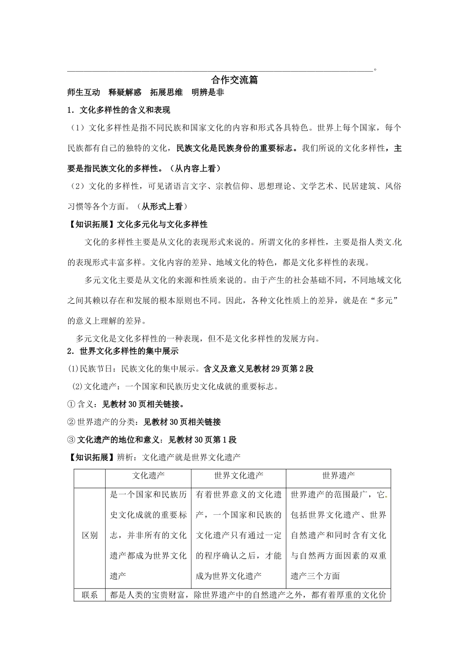 山东省淄博六中2011年高考政治 文化生活 第3课文化的多样性与文化传播 世界文化多样性复习学案 新人教版必修3_第2页