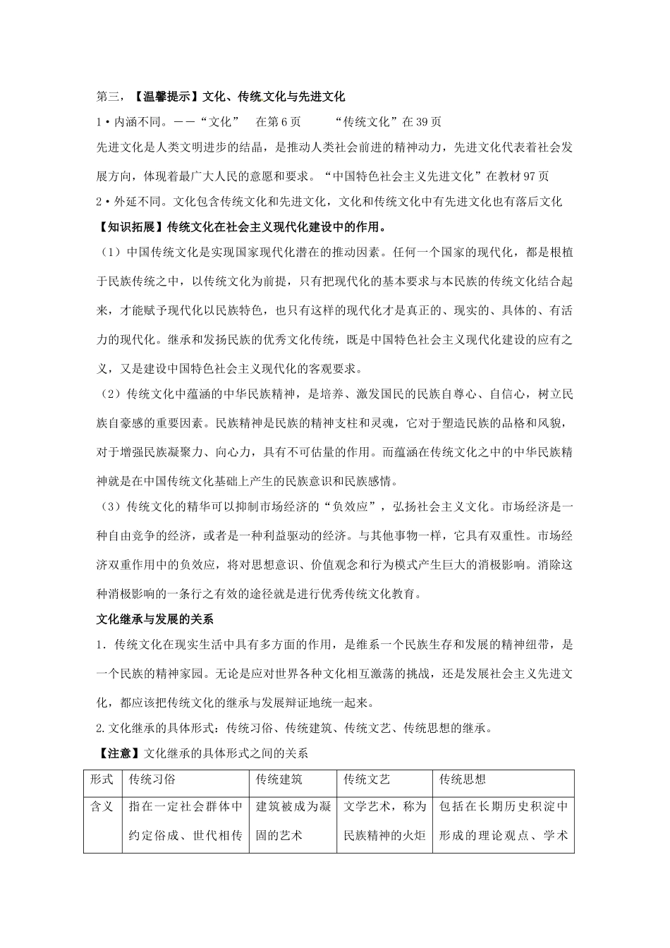 山东省淄博六中2011年高考政治 文化生活 第4课 第一框题 传统文化的继承（适当重新整合教材）复习学案 新人教版必修3_第2页