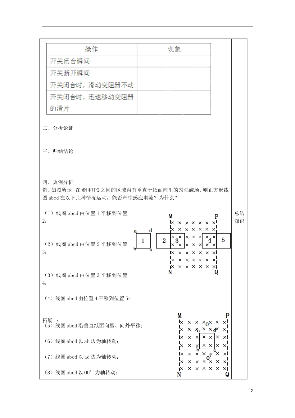 山东省泰安市肥城市第三中学2014届高中物理 4.2探究感应电流的产生条件学案2 新人教版选修3-2_第2页