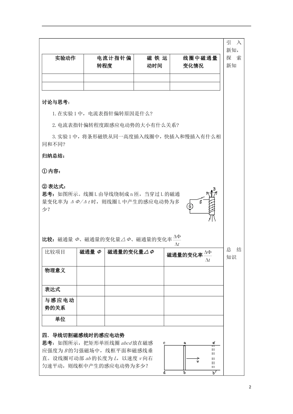 山东省泰安市肥城市第三中学2014届高中物理 4.4法拉第电磁感应定律学案 新人教版选修3-2_第2页