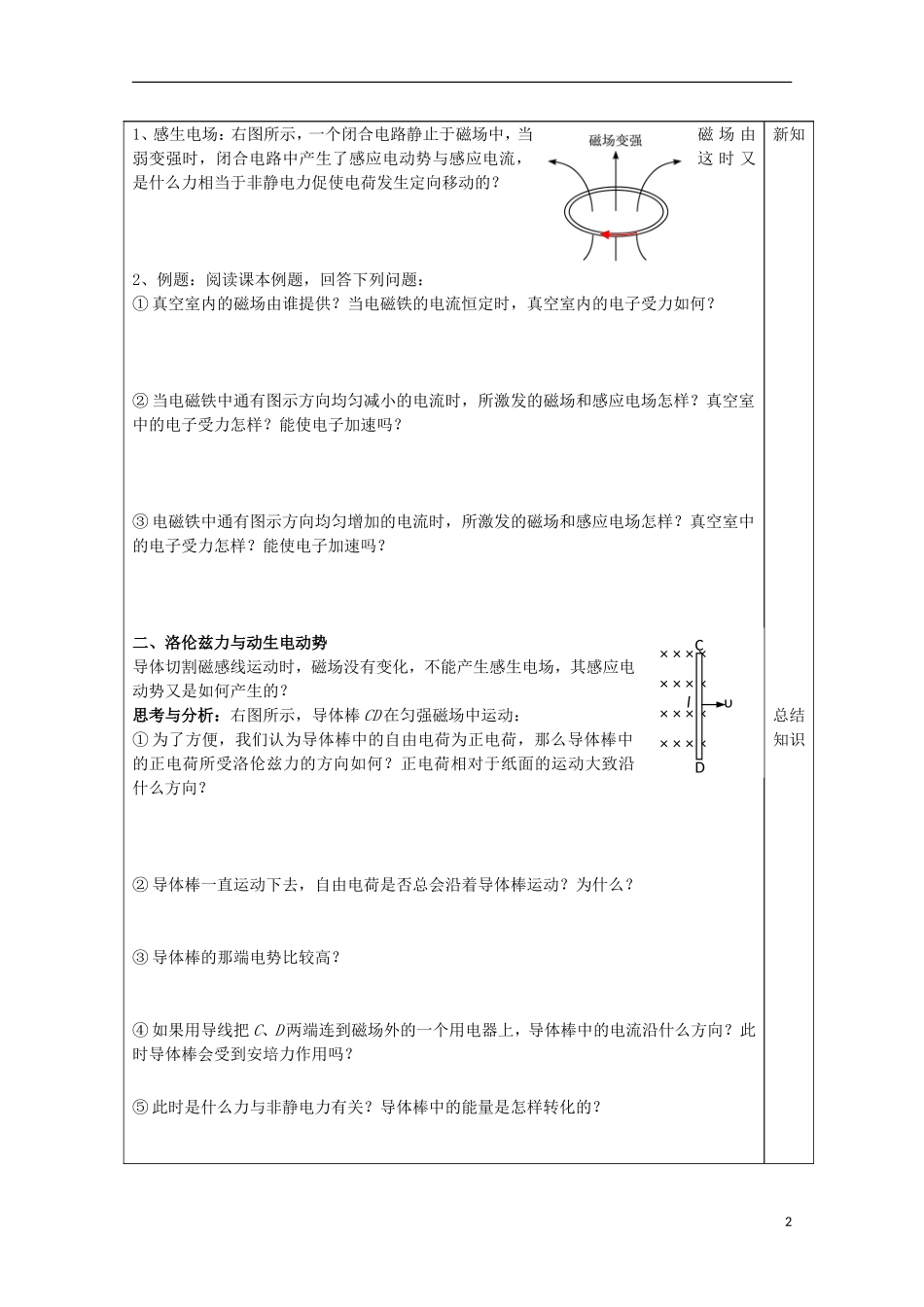 山东省泰安市肥城市第三中学2014届高中物理 4.5电磁感应现象的两类情况学案1 新人教版选修3-2_第2页