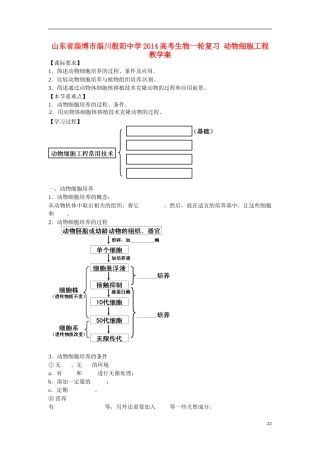 山东省淄博市淄川般阳中学2014高考生物一轮复习 动物细胞工程教学案