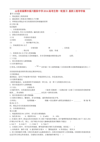 山东省淄博市淄川般阳中学2014高考生物一轮复习 基因工程导学案