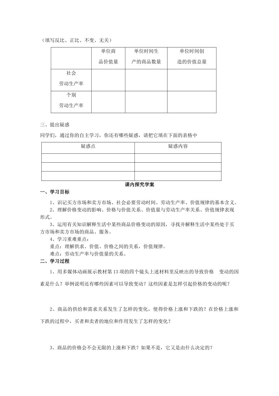 山东省临清市高中政治 2.1《影响价格的因素》精品学案 新人教版必修1_第2页