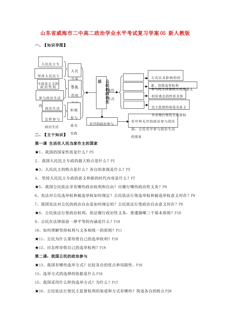 山东省威海市二中高二政治学业水平考试复习学案05 新人教版_第1页
