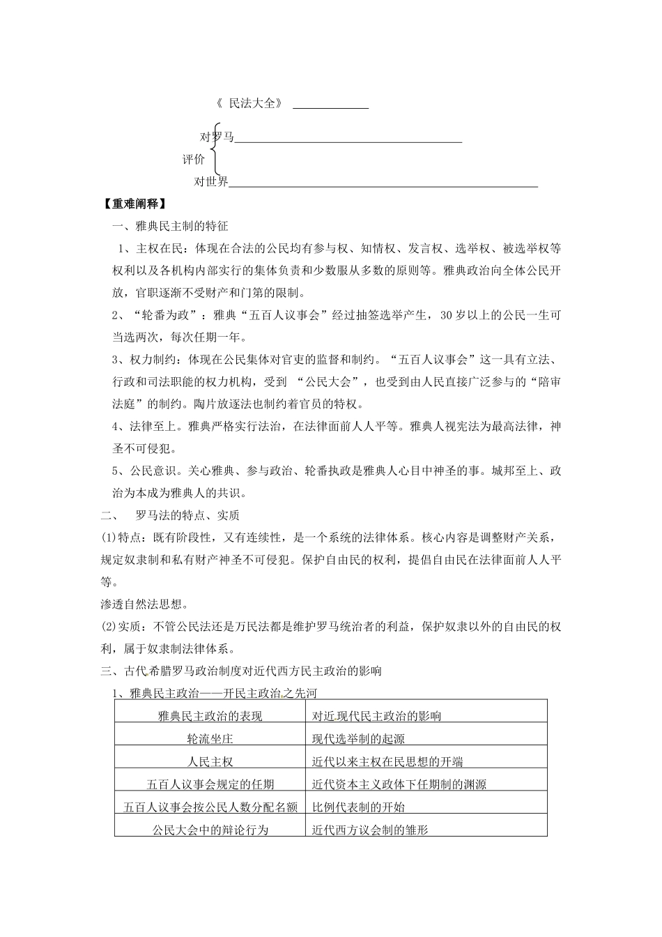 山东省梁山县第一中学2014届高三历史一轮复习 专题六 古代希腊民主政治和罗马法导学案 人民版_第2页