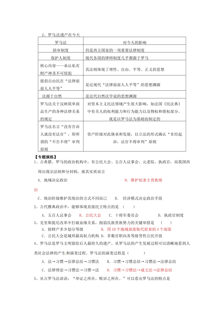 山东省梁山县第一中学2014届高三历史一轮复习 专题六 古代希腊民主政治和罗马法导学案 人民版_第3页