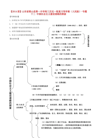 山东省梁山县第一中学2014届高三历史一轮复习 专题十二 中国社会主义建设道路的探索导学案 人民版
