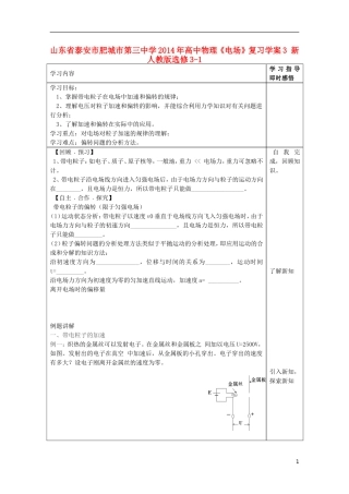 山东省泰安市肥城市第三中学2014年高中物理《电场》复习学案3 新人教版选修3-1