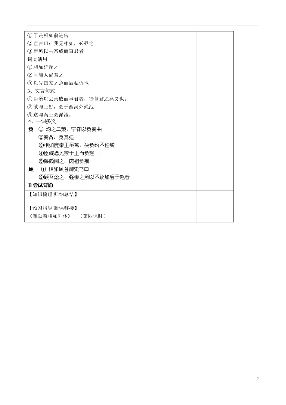 山东省淄博市淄川般阳中学高一语文《史记》选读第1课《廉颇与蔺相如》导学案3 鲁人版_第2页