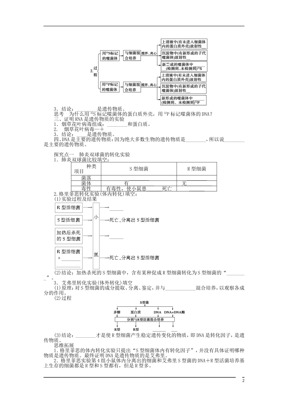 山东省泰安市岱岳区徂徕镇第一中学2013届高考生物一轮复习 dna是主要的遗传物质学案 新人教版_第2页