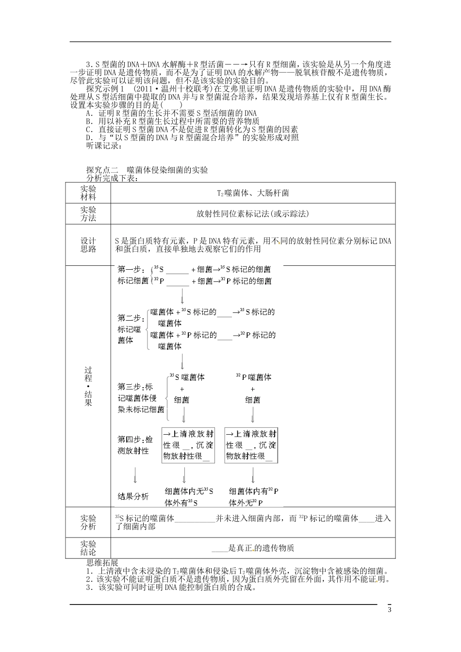 山东省泰安市岱岳区徂徕镇第一中学2013届高考生物一轮复习 dna是主要的遗传物质学案 新人教版_第3页
