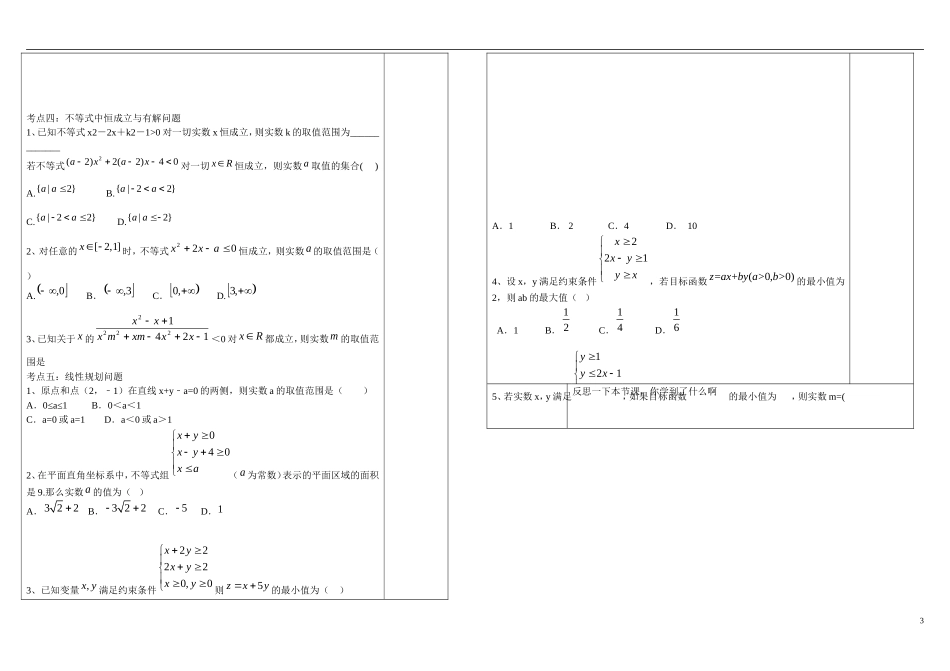 山东省文登第一中学高中数学 不等式知识点复习导学案 新人教B版必修5 _第3页