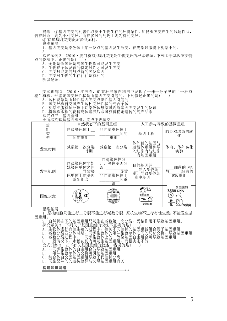 山东省泰安市岱岳区徂徕镇第一中学2013届高考生物一轮复习 基因突变和基因重组学案 新人教版_第3页