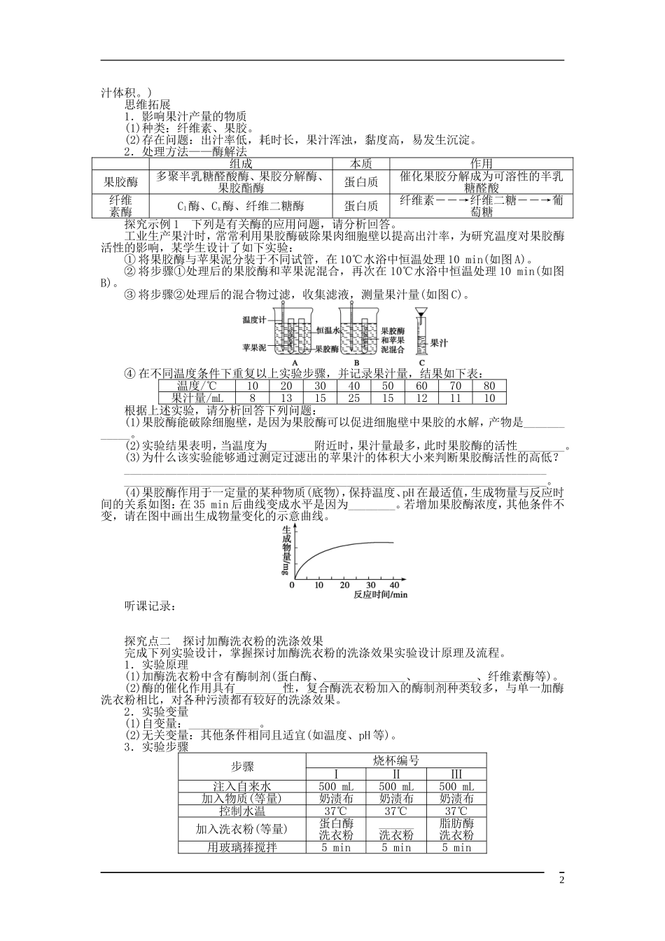 山东省泰安市岱岳区徂徕镇第一中学2013届高考生物一轮复习 酶的研究与应用学案_第2页