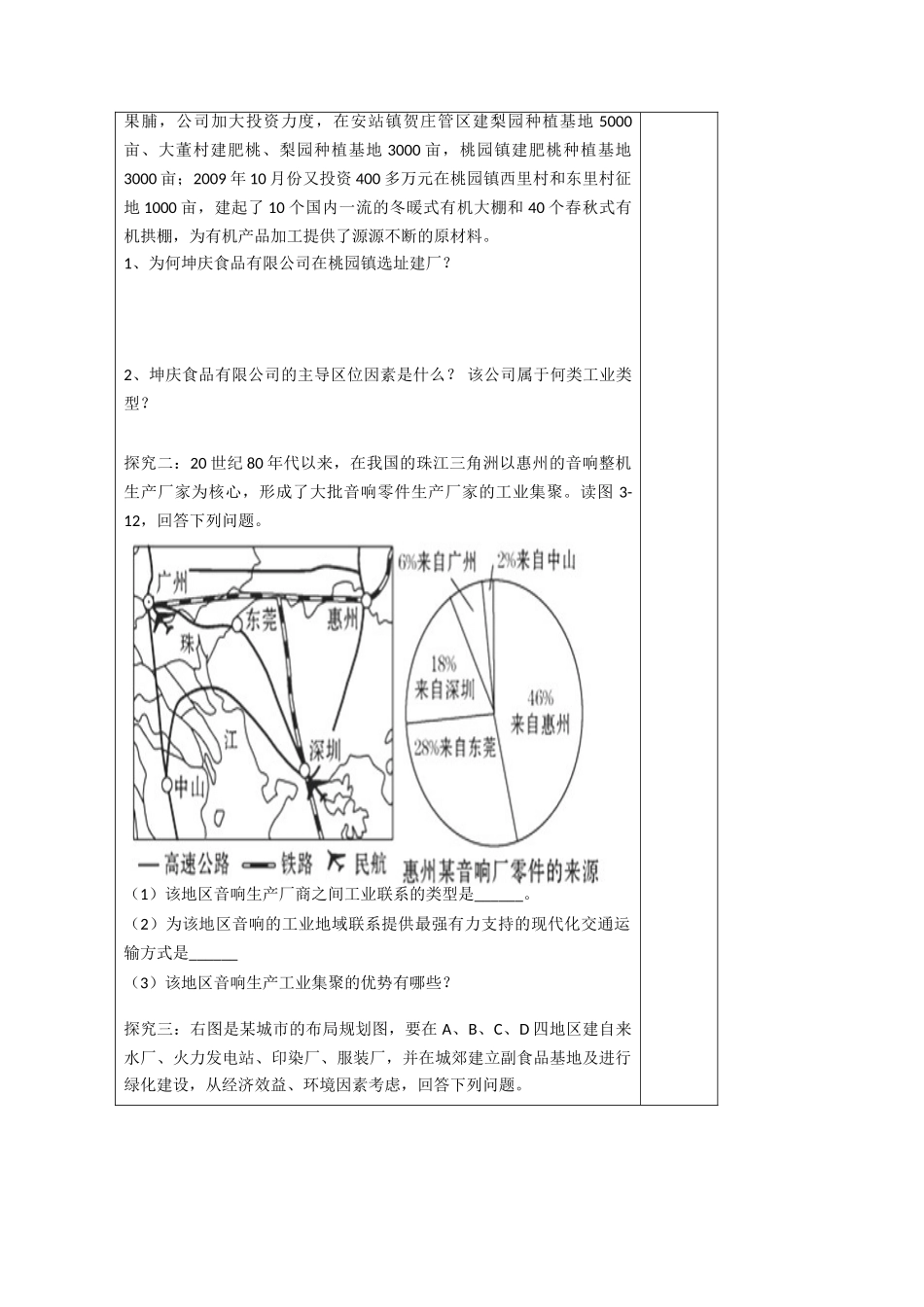 山东省泰安市肥城市第三中学高中地理 工业复习学案学案 鲁教版必修2 _第2页