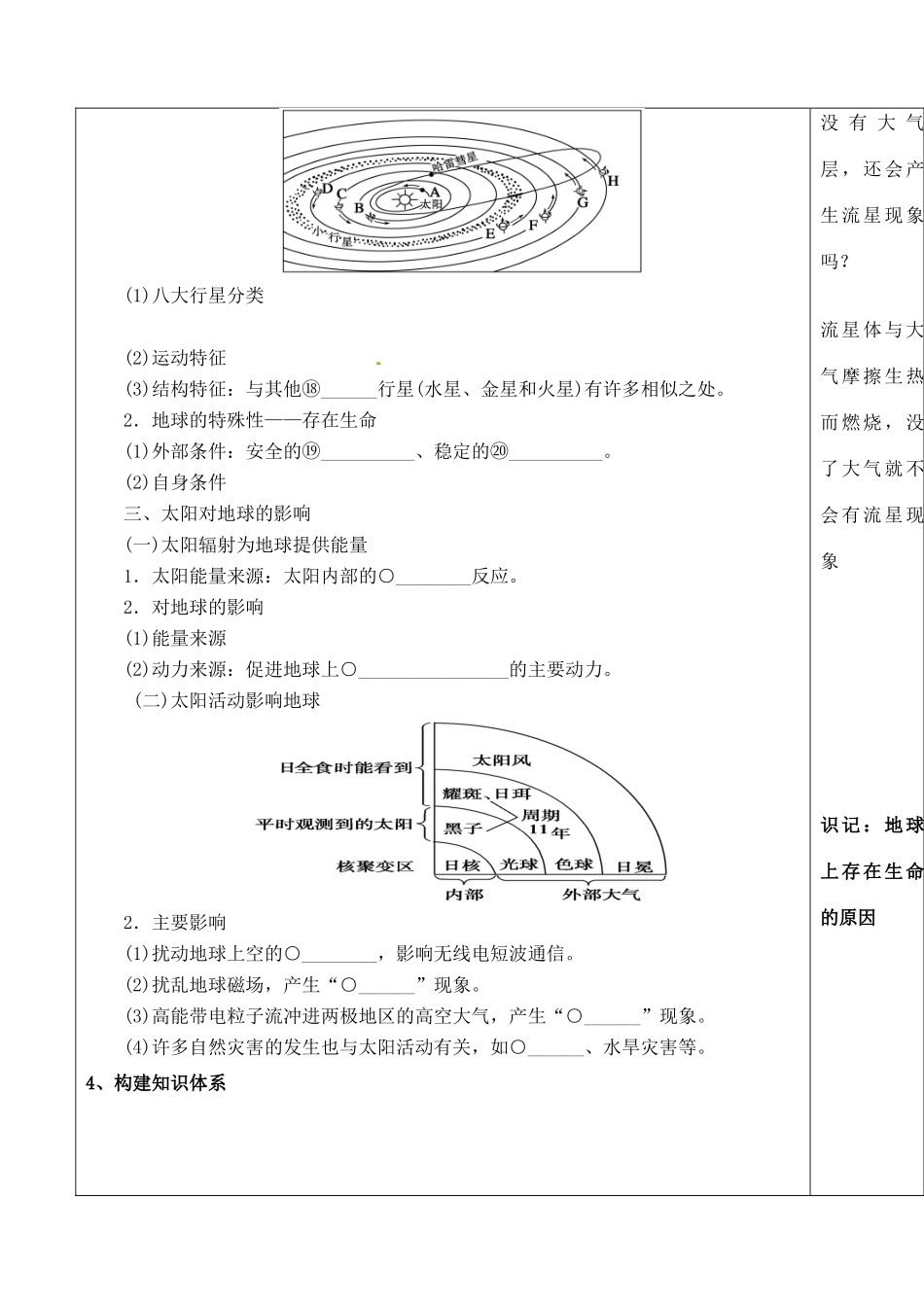 山东省泰安市肥城市第三中学高二地理 世界地理 地球的宇宙环境复习导学案_第2页