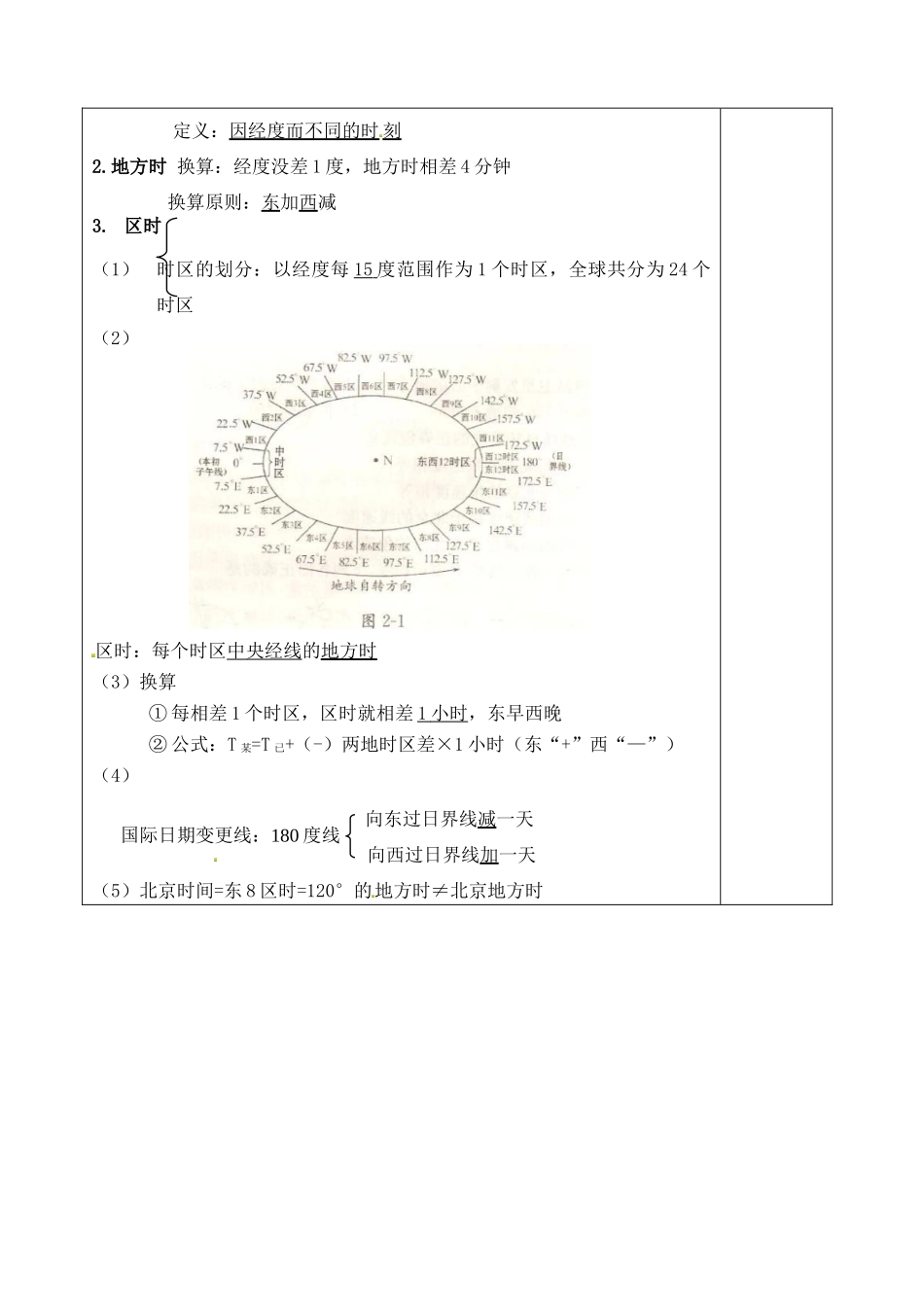 山东省泰安市肥城市第三中学高二地理 世界地理 地球自转复习导学案_第2页