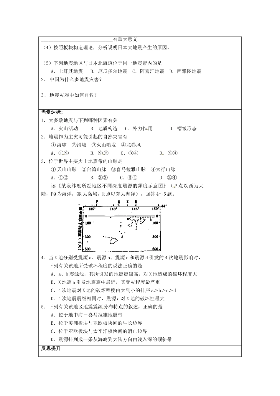 山东省泰安市肥城市第三中学高二地理 世界地理 地震灾害复习导学案_第3页