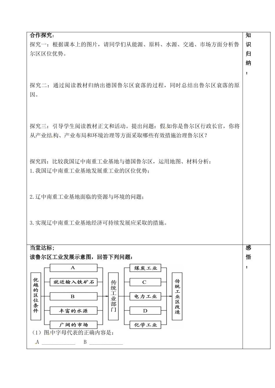 山东省泰安市肥城市第三中学高二地理 世界地理 鲁尔区复习导学案_第2页