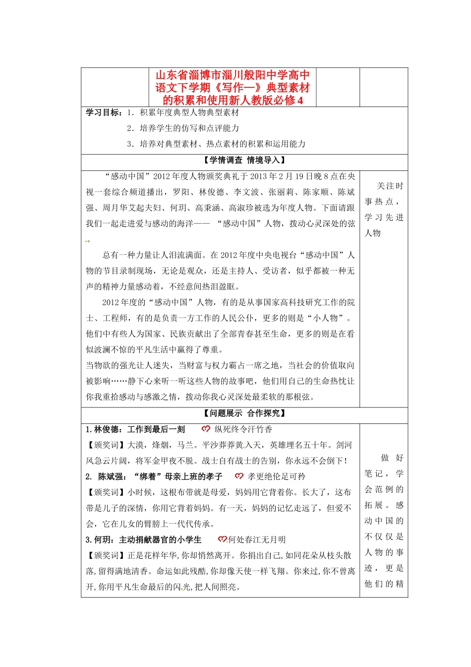 山东省淄博市淄川般阳中学高中语文下学期《写作—》典型素材的积累和使用 新人教版必修4_第1页