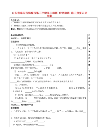山东省泰安市肥城市第三中学高二地理 世界地理 珠三角复习导学案