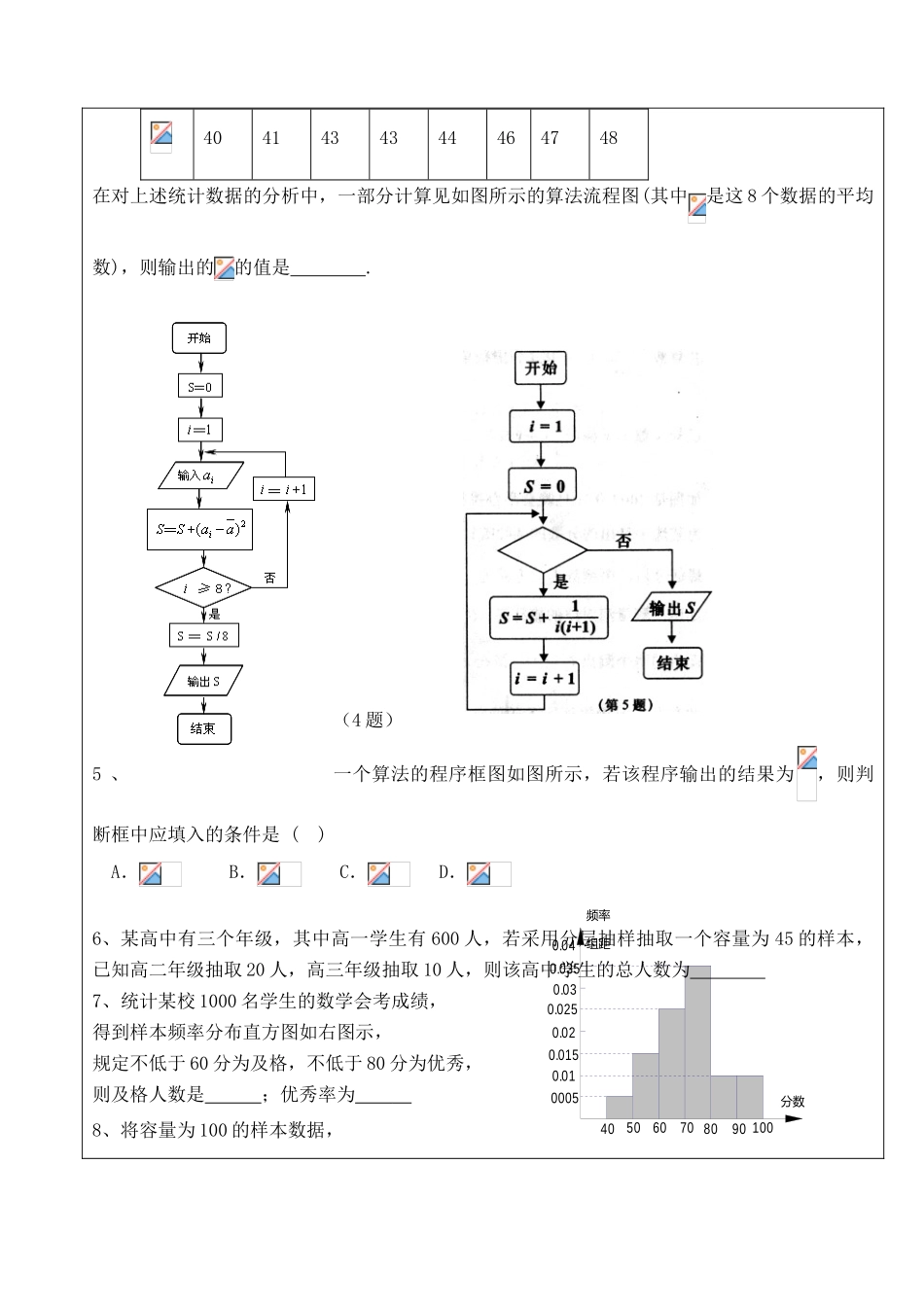 山东省泰安市肥城市第三中学2013-2014学年高一数学 算法初步与统计复习学案_第3页