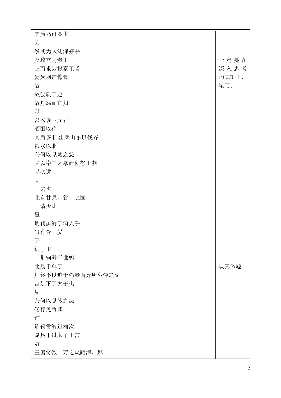 山东省泰安市肥城市第三中学高二语文《荆轲》（第二课时）复习学案_第2页