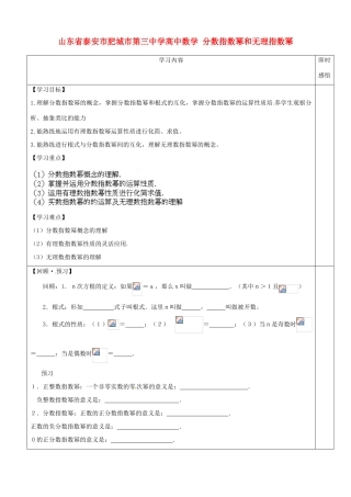 山东省泰安市肥城市第三中学高中数学 分数指数幂和无理指数幂学案 新人教A版必修1