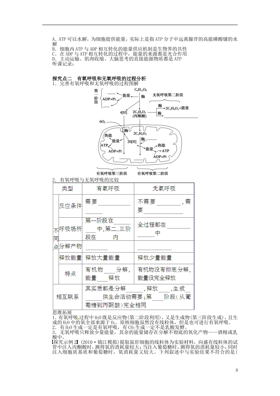 山东省枣庄四中2013届高三生物一轮复习 第三单元 11 细胞的能量学案 新人教版_第3页
