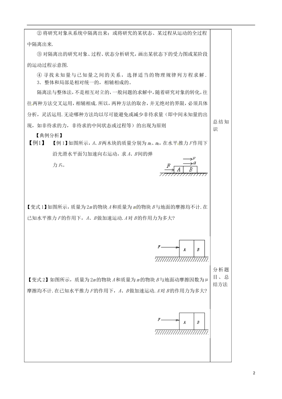 山东省泰安市肥城市第三中学高中物理 4.8 整体法与隔离法学案 新人教版必修1_第2页