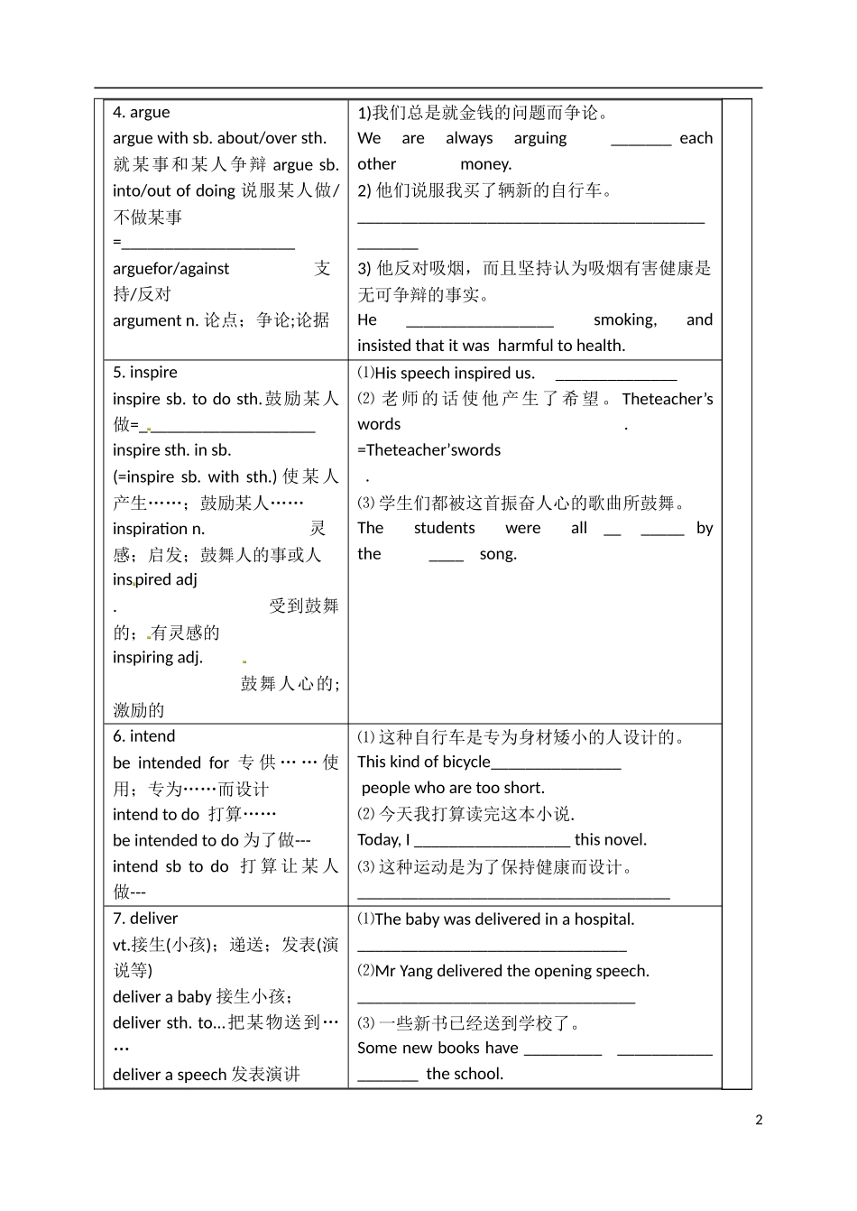 山东省泰安市肥城市第三中学高中英语 Unit 1 Women of achievement单词学案 新人教版必修4_第2页