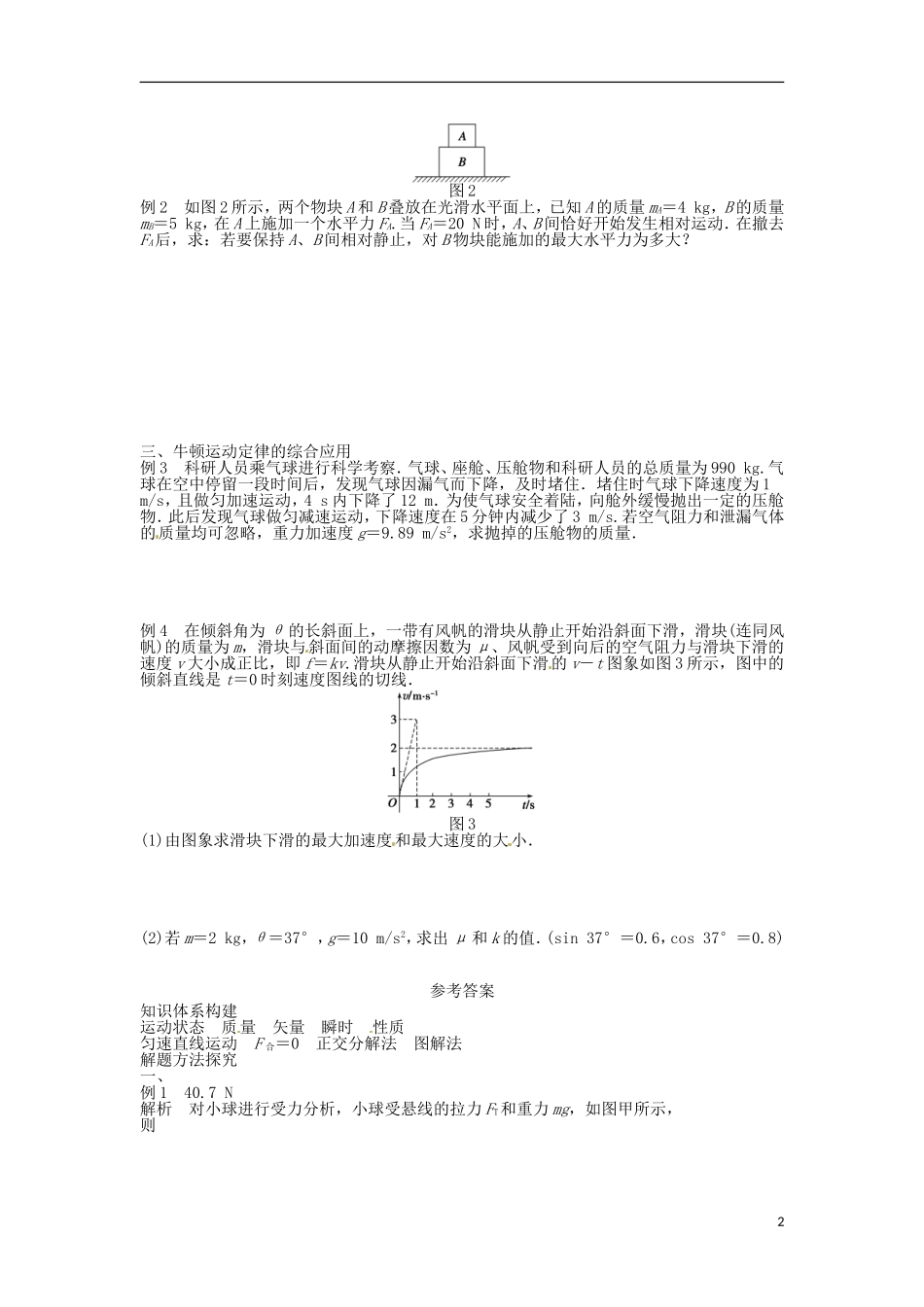 山东省泰安市肥城市第三中学高中物理 第4章《牛顿运动定律》章末总结学案 新人教版必修1_第2页