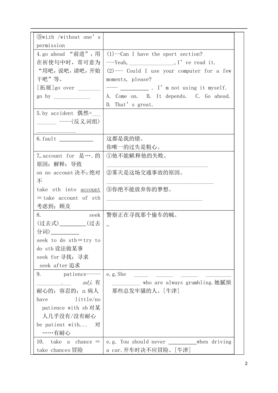 山东省泰安市肥城市第三中学高中英语 Unit 3 The Million Pound Bank Note单词学案 新人教版必修3_第2页