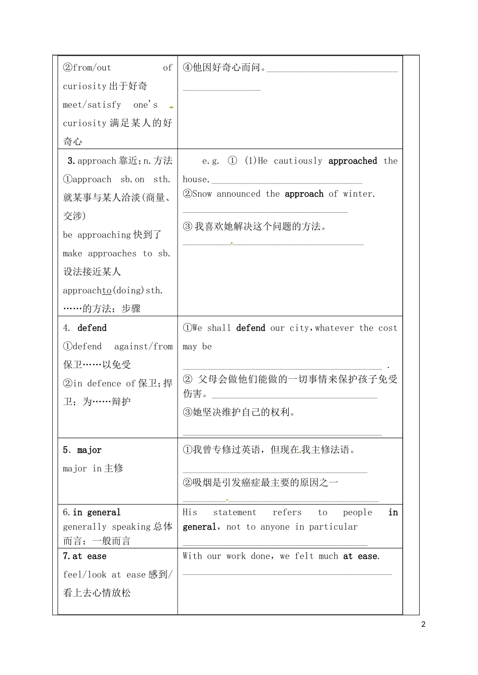山东省泰安市肥城市第三中学高中英语 Unit 4 Body language单词学案 新人教版必修4_第2页