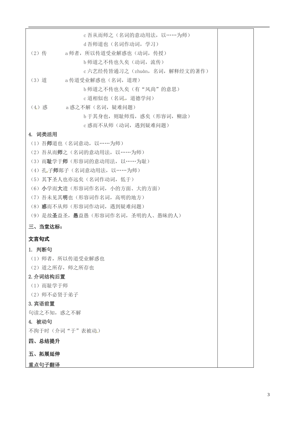 山东省泰安市肥城市第三中学2013-2014学年高中语文 师说复习学案 鲁教版必修1_第3页