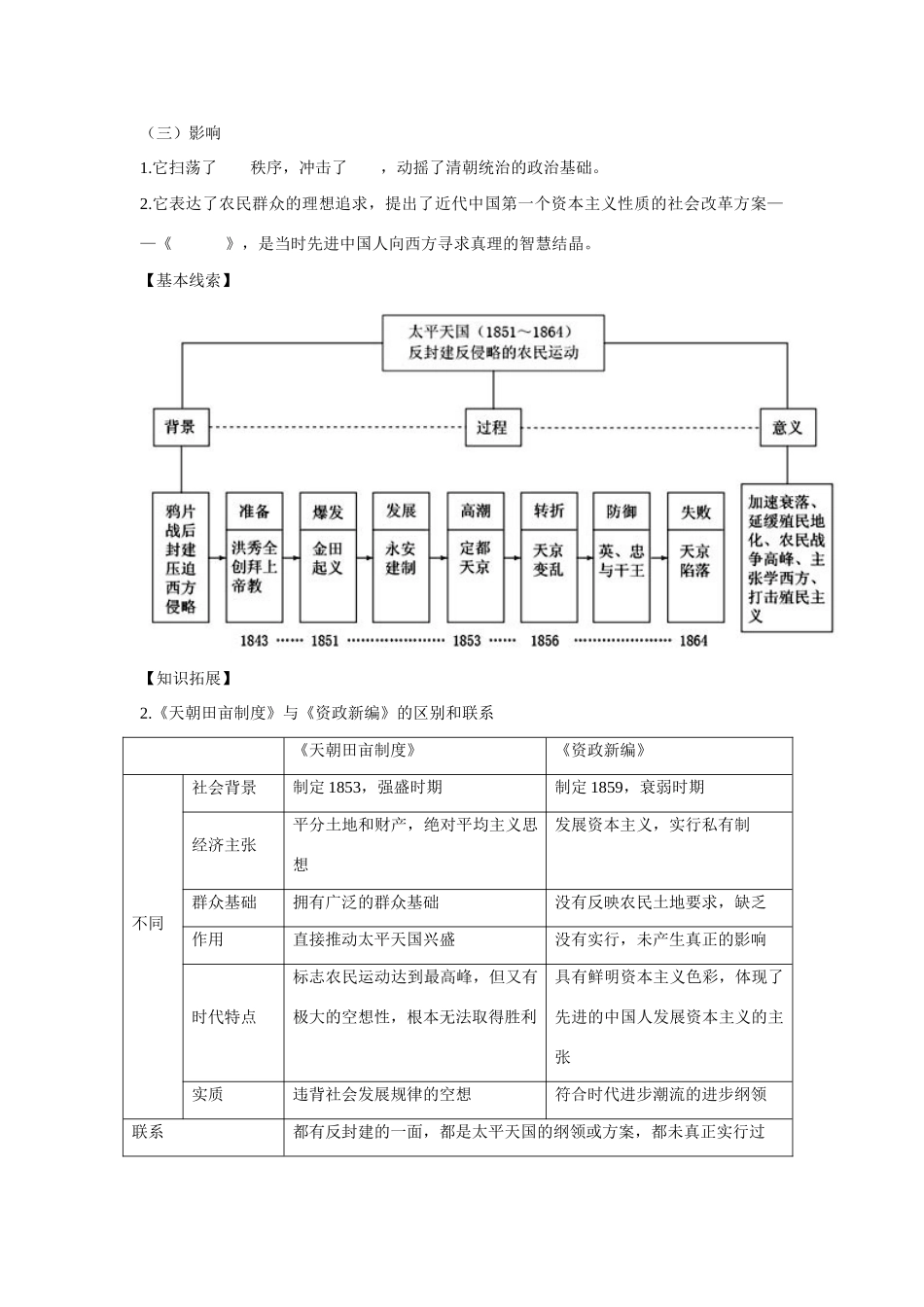 山东省泰安市宁阳四中2014-2015学年度高中历史 第四单元 第13课 太平天国运动导学案 岳麓版必修1_第2页