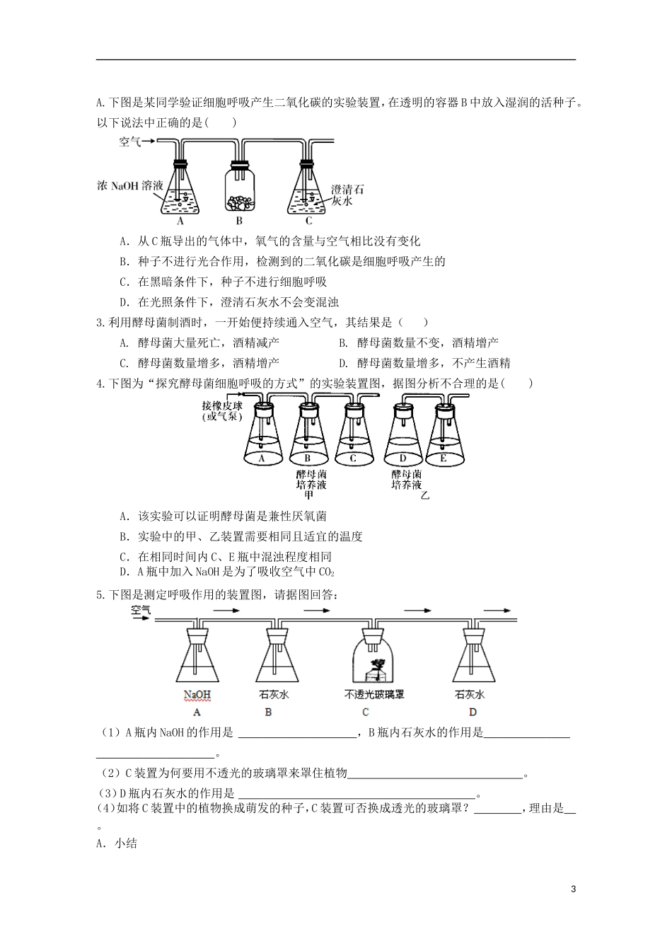 山东省武城县第二中学2012-2013学年高中生物《5.3 ATP的主要来源 细胞呼吸（一）》学案 新人教版必修1_第3页
