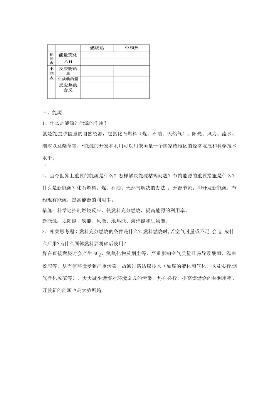 山东省沂水县第一中学2014高中化学 1.2 燃烧热 能源学案 新人教版选修4_第3页
