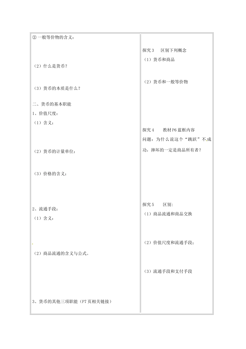 山东省沂水县第一中学高中政治 第一课神奇的货币导学案 新人教版必修1_第2页