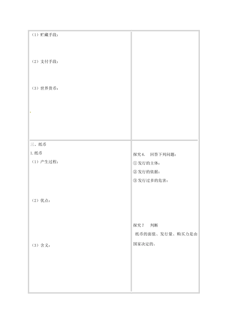 山东省沂水县第一中学高中政治 第一课神奇的货币导学案 新人教版必修1_第3页