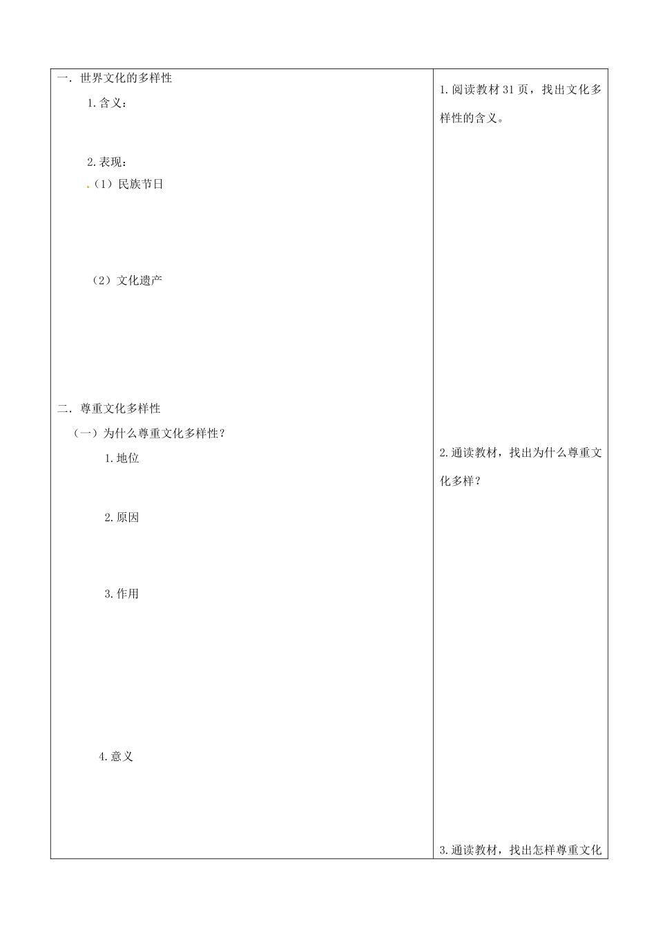山东省沂水县第一中学高中政治《第三课 第一框 世界文化的多样性》学案 新人教版必修3_第3页