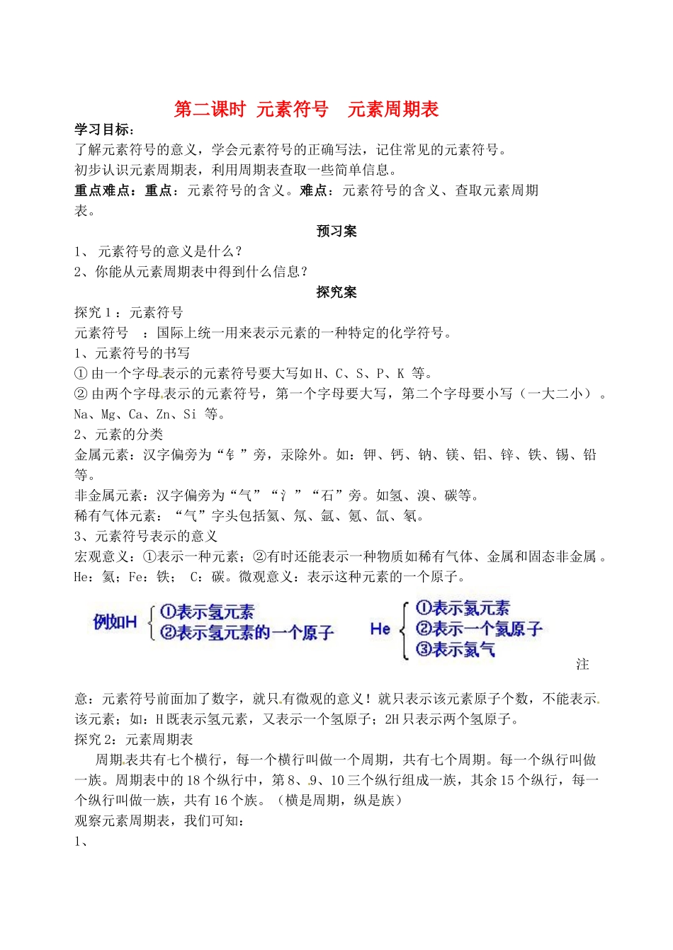 山东省肥城市王庄镇初级中学2013-2014学年高二化学上册《元素符号 元素周期表》第二课时预习案_第1页
