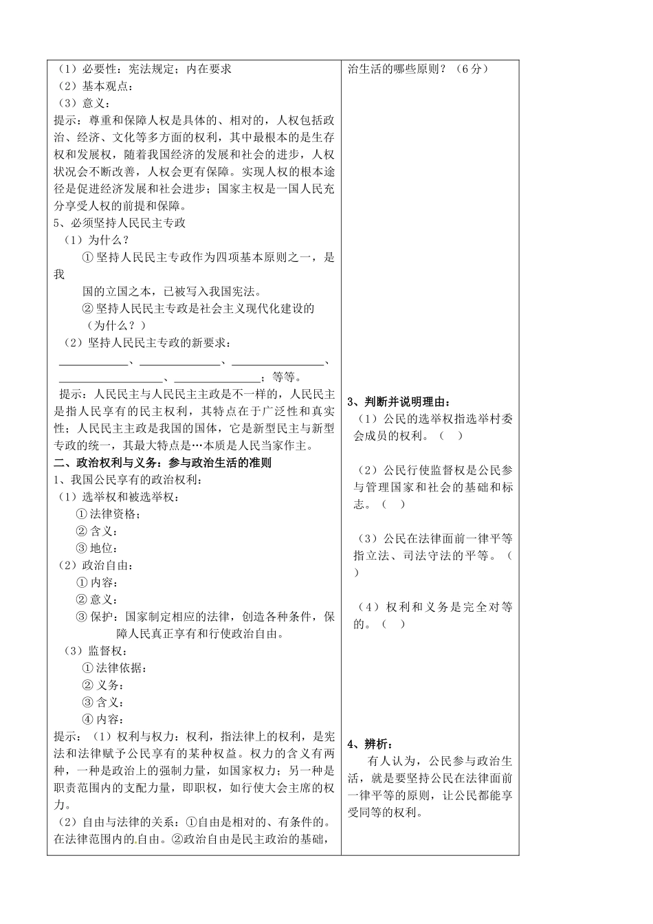 山东省高密市第三中学高三政治一轮复习 第一课 生活在人民当家做主的国家学案_第2页
