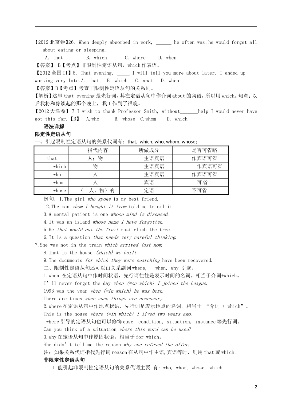 山东省高密市教科院2013届高考英语二轮复习《定语从句》学案_第2页