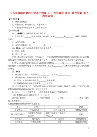山东省聊城市第四中学2014年高中物理 3.1 力的概念 重力 弹力学案 新人教版必修1