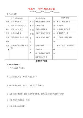 山东省高密四中高考政治二轮复习 专题二 生产 劳动与经营教学案 新人教版-新人教版高三全册政治教学案