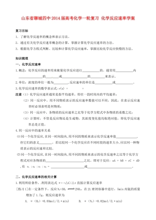 山东省聊城四中2014届高考化学一轮复习 化学反应速率学案