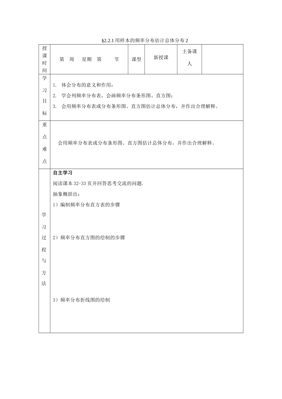 山东省高中数学《2.2.1用样本的频率分布估计总体分布》导学案2 新人教A版必修3_第1页