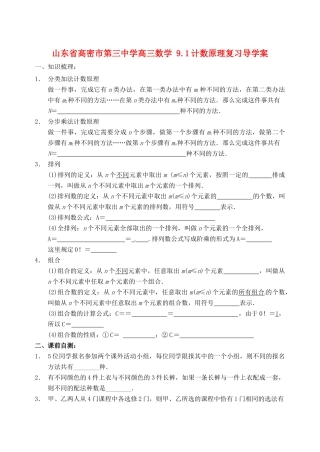 山东省高密市第三中学高三数学 9.1计数原理复习导学案